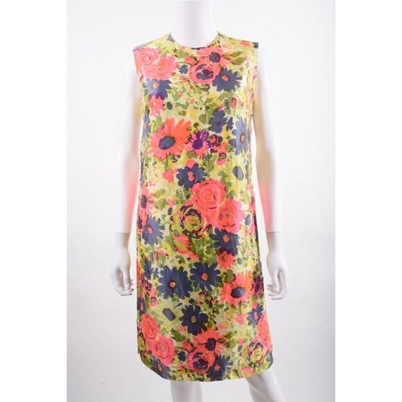 Vintage 70s Womens Shift Dress Sz S Small Multi-Color Floral Mod Pink Purple - Picture 1 of 7